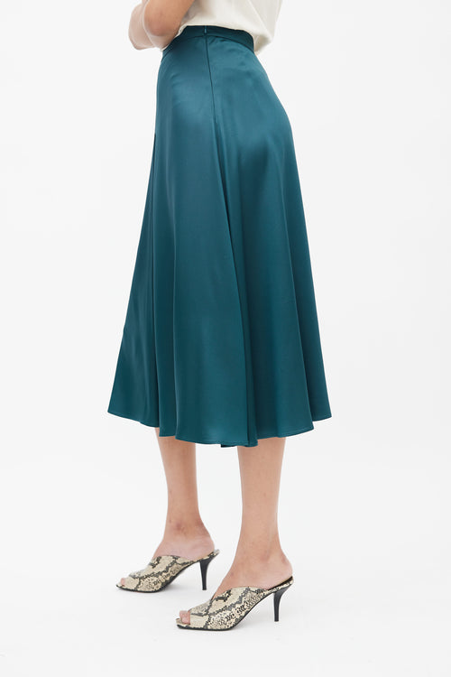 Max Mara Green Satin A-Line Skirt