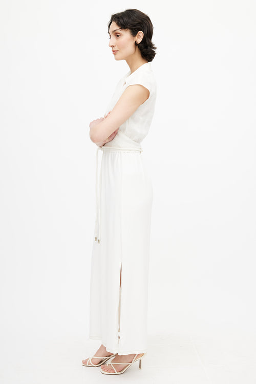 Max Mara White Linen Wrap Belted Dress