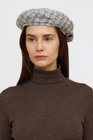 Maison Michel Blue & White Tweed Beret