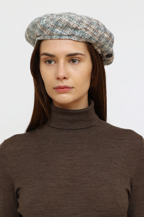 Maison Michel Blue & White Tweed Beret