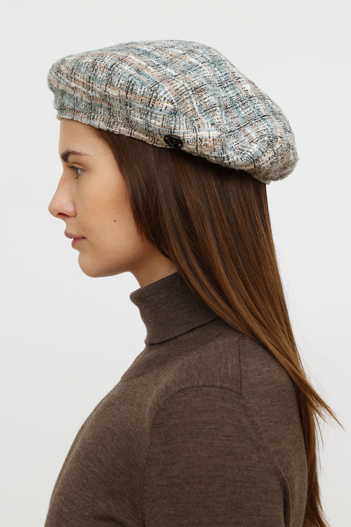 Maison Michel Blue & White Tweed Beret