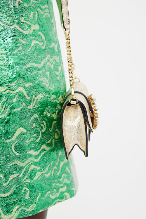 Miu Miu Gold Pearl Crystal Embellished Buckle Bag