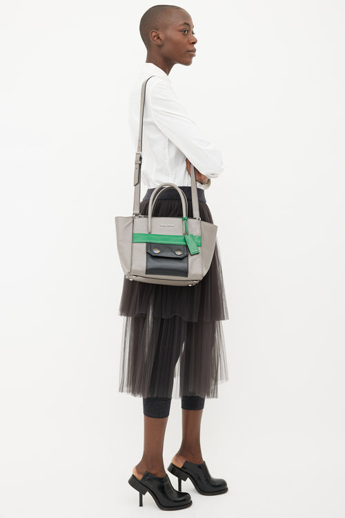 Miu Miu Grey, Green & Black Bold Snap Handbag