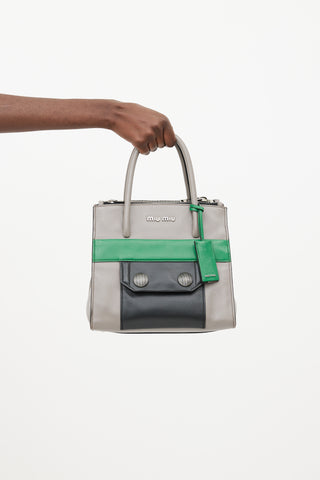 Miu Miu Grey, Green & Black Bold Snap Handbag
