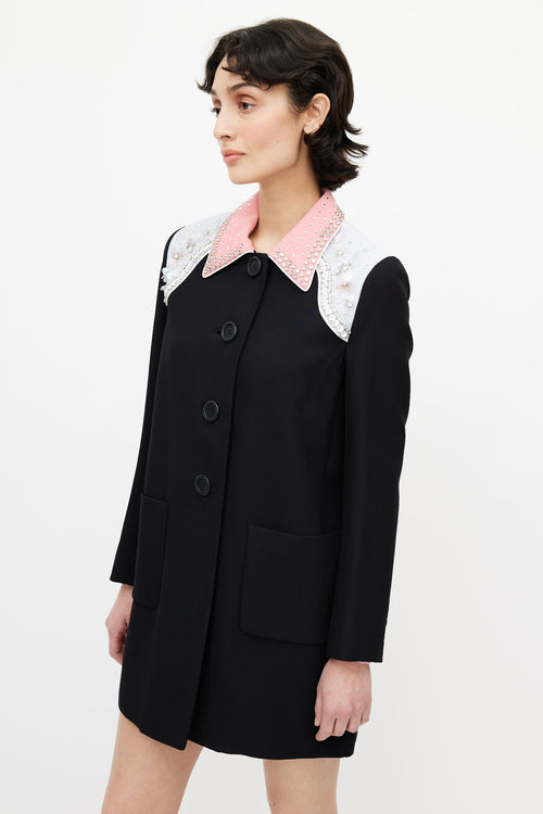 Miu Miu Black Sequin Collar Coat
