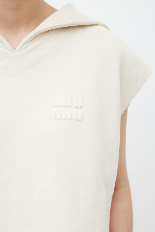 Miu Miu Spring 2022 Cream Logo Sleeveless Hoodie