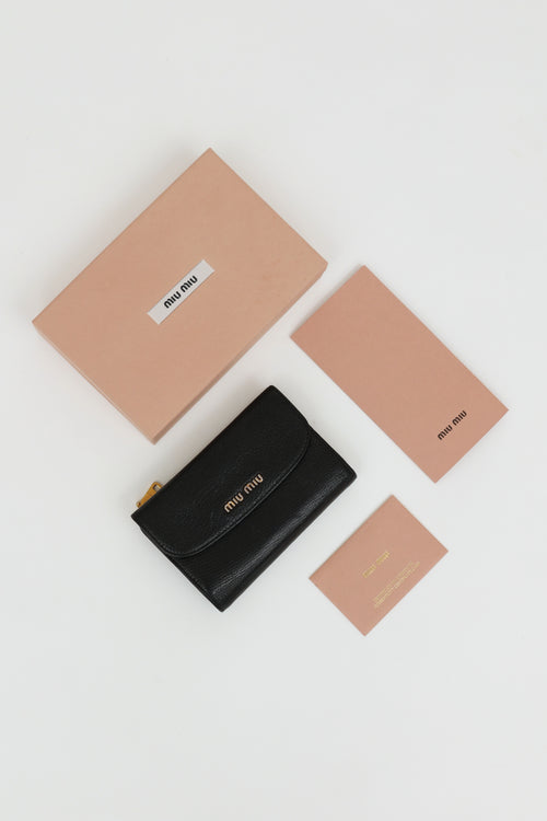 Miu Miu Black Leather Compact Flap Wallet