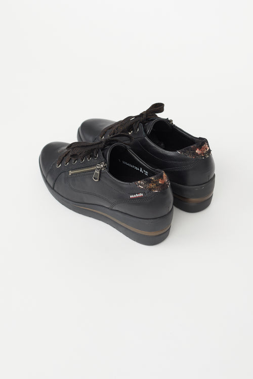 Mobils Black Leather Patrizia Wedge Sneaker