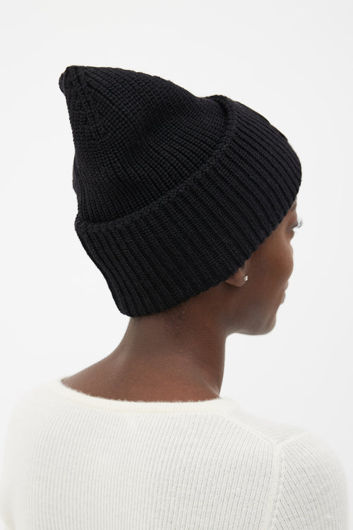 Moncler Black Berretto Tricot Wool Ribbed Beanie