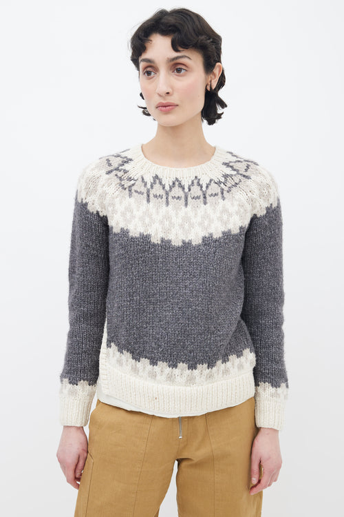 Moncler Grey & White Fair Isle Knit Sweater