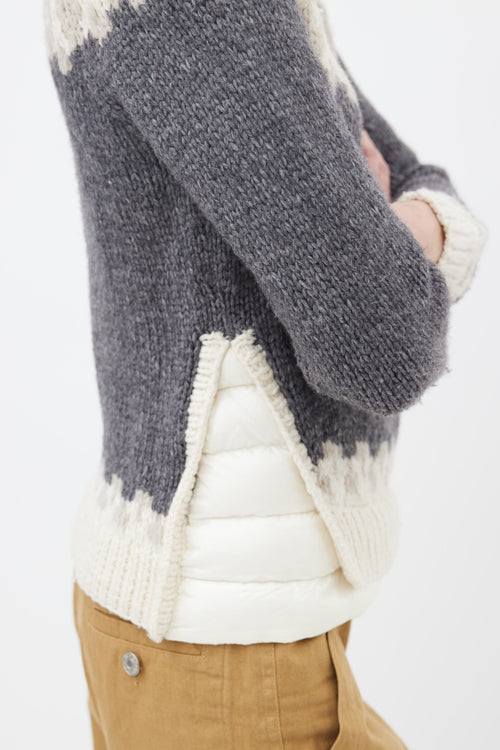 Moncler Grey & White Fair Isle Knit Sweater