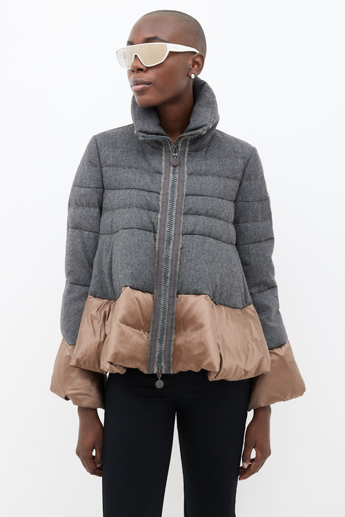 Moncler Grey Wool & Bronze Nylon Zipped Coat