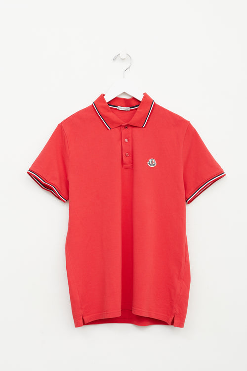 Moncler Kids Red Logo Patch Polo T-Shirt