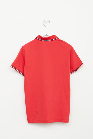 Moncler Kids Red Logo Patch Polo T-Shirt
