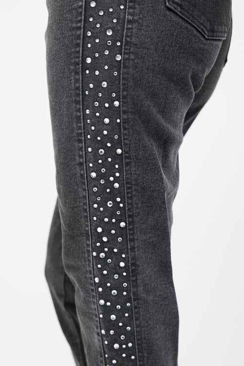Moschino Washed Black Embellished Trim Jeans