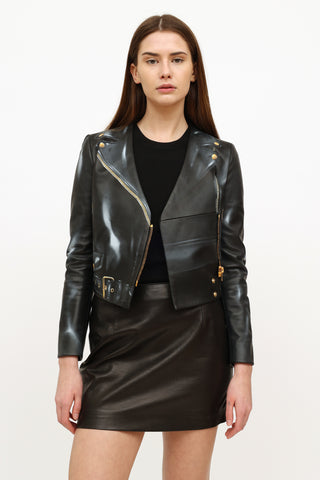 Moschino Couture Black Leather Graphic Jacket