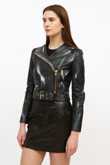 Moschino Couture Black Leather Graphic Jacket
