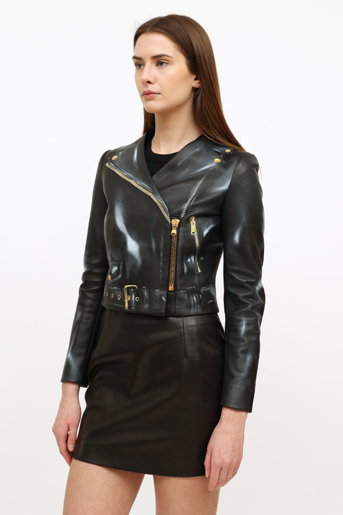 Moschino Couture Black Leather Graphic Jacket