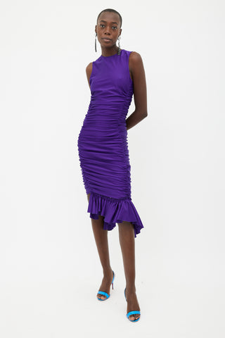 Mugler Purple Sleeveless Ruffle Dress