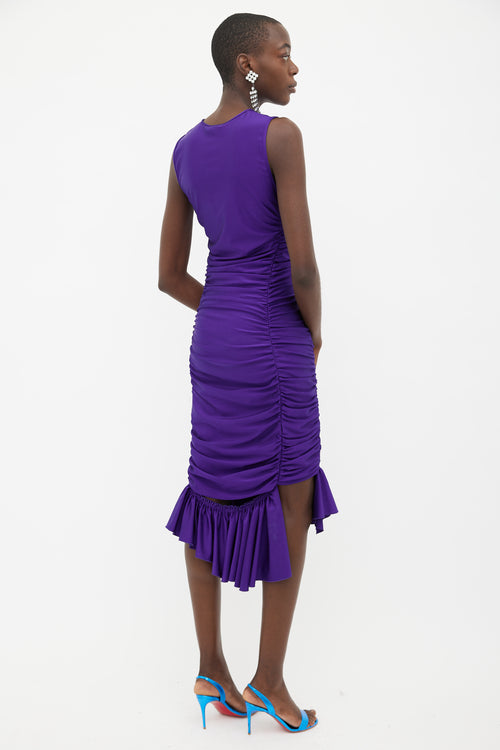 Mugler Purple Sleeveless Ruffle Dress