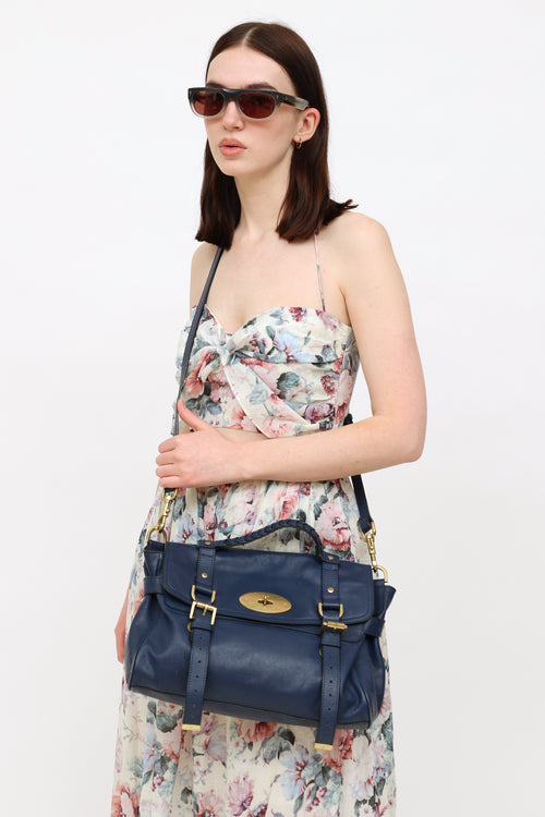Mulberry Blue Leather Braided Satchel Bag