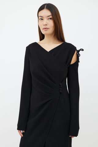Nanushka Black Crepe Asymmetrical Wrap Dress