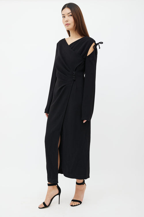 Nanushka Black Crepe Asymmetrical Wrap Dress