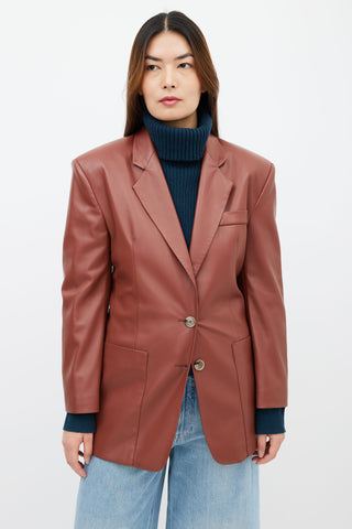 Nanushka Brown Faux-Leather Oversized Blazer