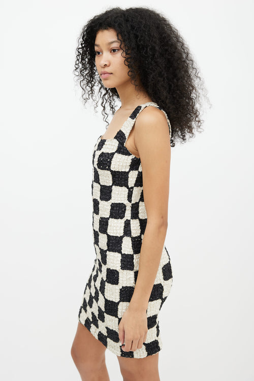Nanushka Cream & Black Pleated Checkered Shift Dress
