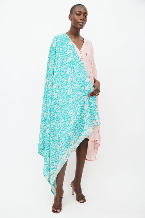 Natalie Martin Teal & Multi Floral Silk Scarf