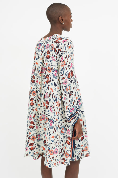 Natalie Martin Cream Multicolour Floral Silk Dress