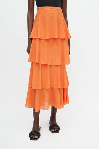 Saint Laurent Orange Tiered Ruffle Skirt