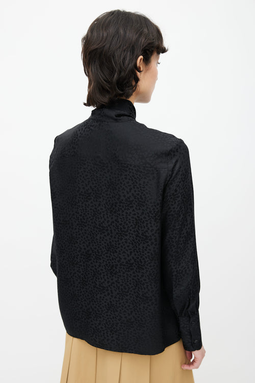 Nili Lotan Black Silk Print Pattern Neck Tie Blouse