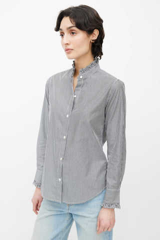Nili Lotan Black & White Stripe Ruffle Collar Shirt