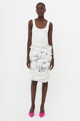 Nina Ricci White & Silver-Tone SS14 Embellished Ruffle Skirt