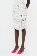 Nina Ricci White & Silver-Tone SS14 Embellished Ruffle Skirt