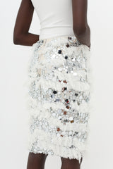 Nina Ricci White & Silver-Tone SS14 Embellished Ruffle Skirt