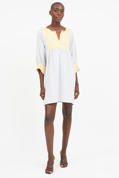 Nina Leuca Grey & Yellow Emrboidered  Dress