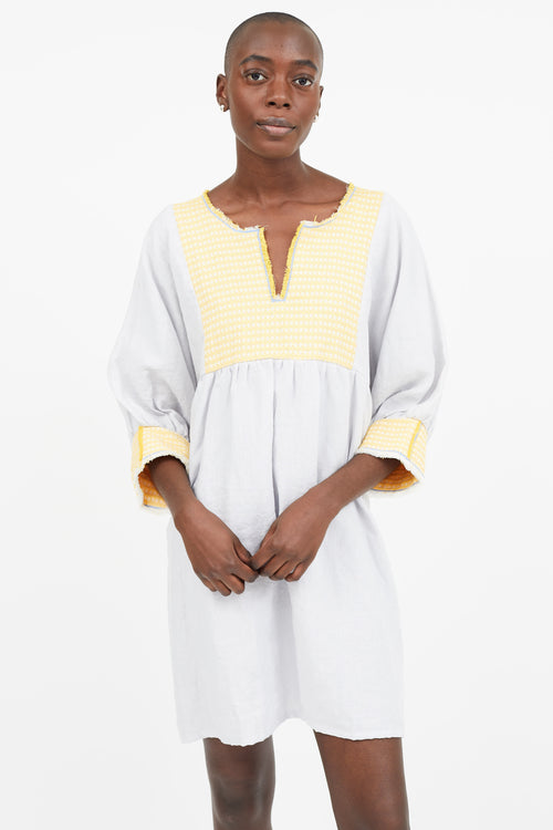 Nina Leuca Grey & Yellow Emrboidered  Dress