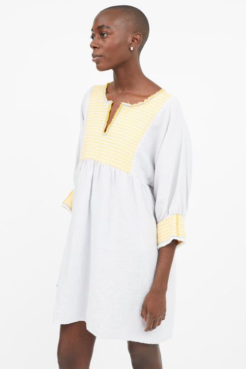 Nina Leuca Grey & Yellow Emrboidered  Dress