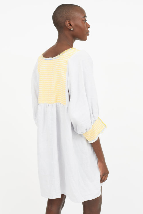 Nina Leuca Grey & Yellow Emrboidered  Dress