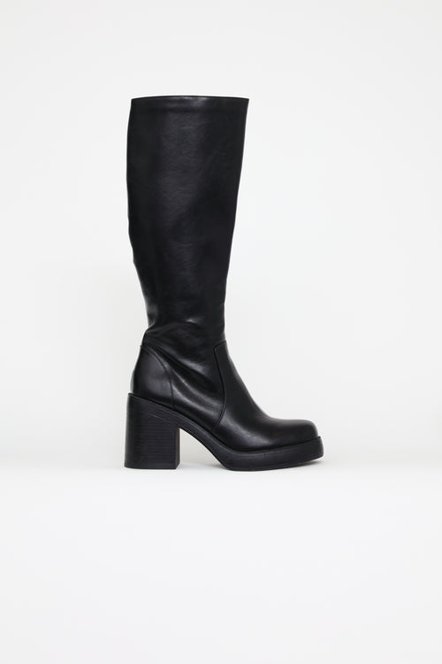 VSP Archive Black Leather Platform Knee High Boots