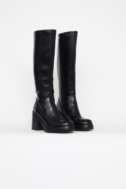 VSP Archive Black Leather Platform Knee High Boots