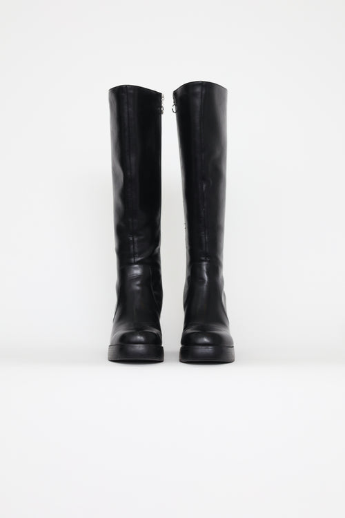 VSP Archive Black Leather Platform Knee High Boots