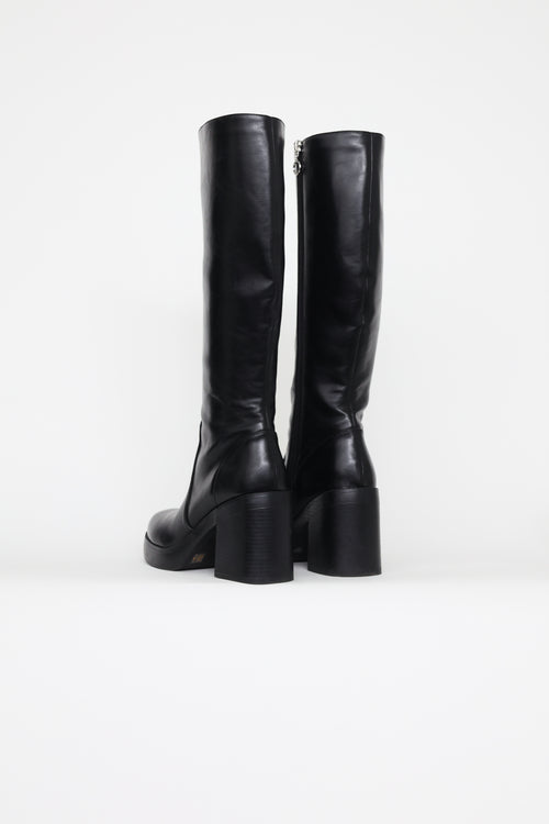 VSP Archive Black Leather Platform Knee High Boots