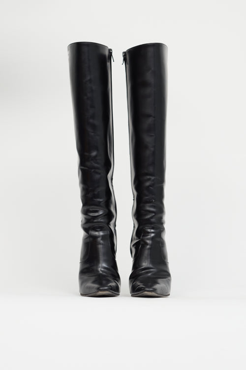 Off-White Black Leather "For Walking" Knee High Boot