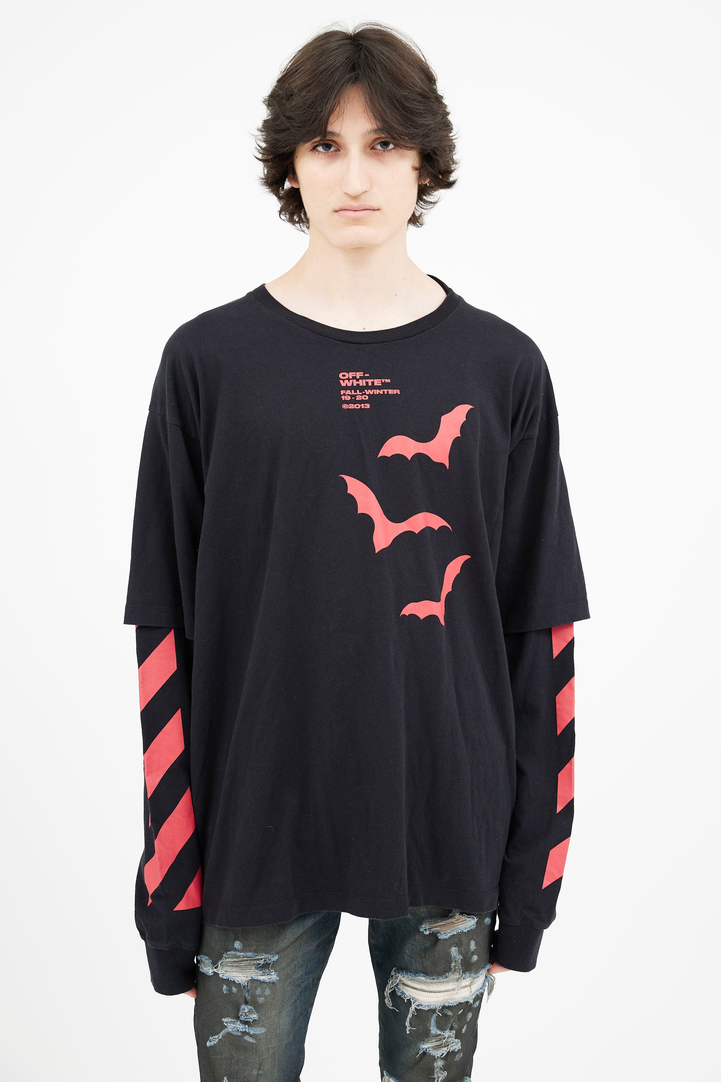 Off-White // FW 2019 Black & Red Print Layered Long T-Shirt – VSP