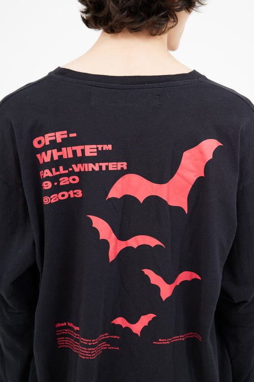 Off-White FW 2019 Black & Red Print Layered Long T-Shirt