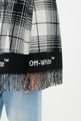 Off-White Grey & White Plaid Fringe Cape