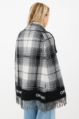 Off-White Grey & White Plaid Fringe Cape